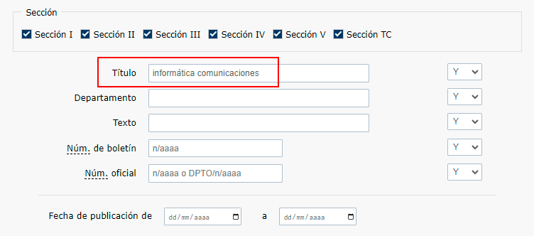 Escribir INFORMATICA COMUNICACIONES en el campo 'Título'