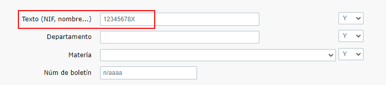 Se escribe en el campo TEXTO LIBRE el número del NIF 1234567W